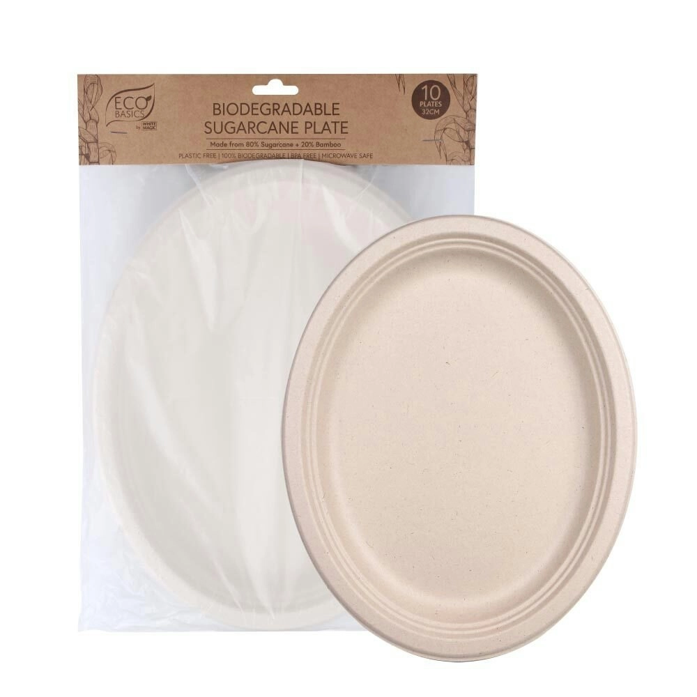 10pc Eco Basic 32cm Biodegradable Sugarcane Food Dining Round Plate Picnic/Party