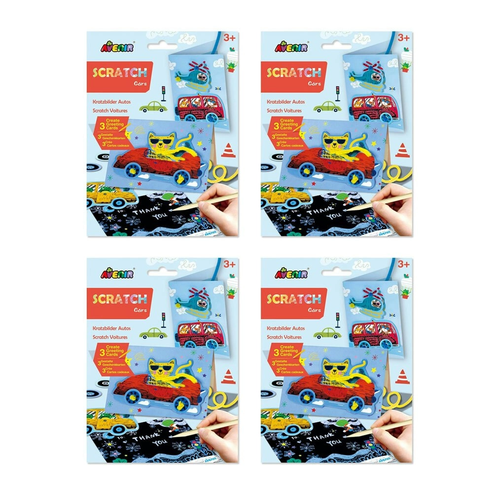 4x Avenir Scratch Greeting Card Cars Kids/Toddler Draw/Paint Activity Kit 3y+