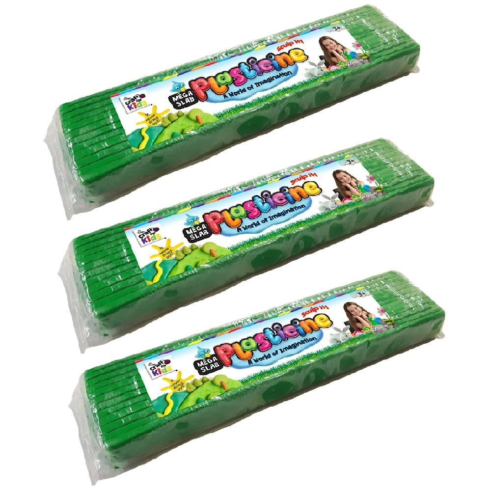 3x Craft for Kids Mega Slab Plasticine 500g Clay Block Art Craft Play Green 3y+