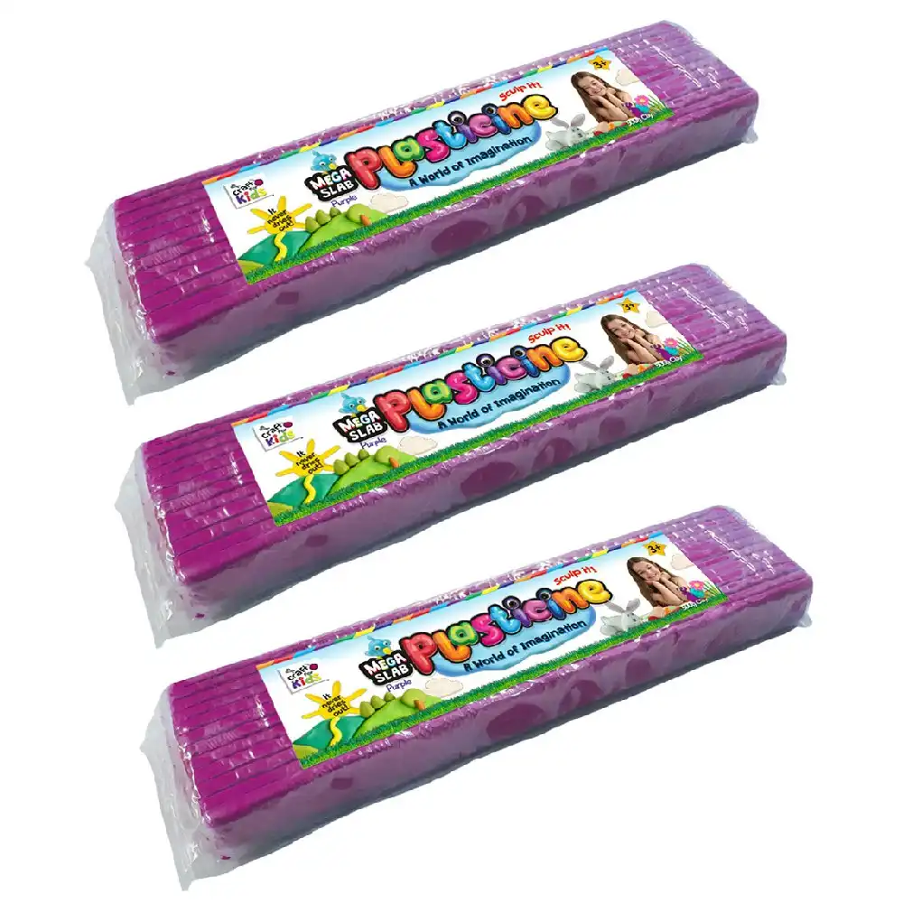 3x Craft for Kids Mega Slab Plasticine 500g Clay Block Art Craft Play Purple 3y+