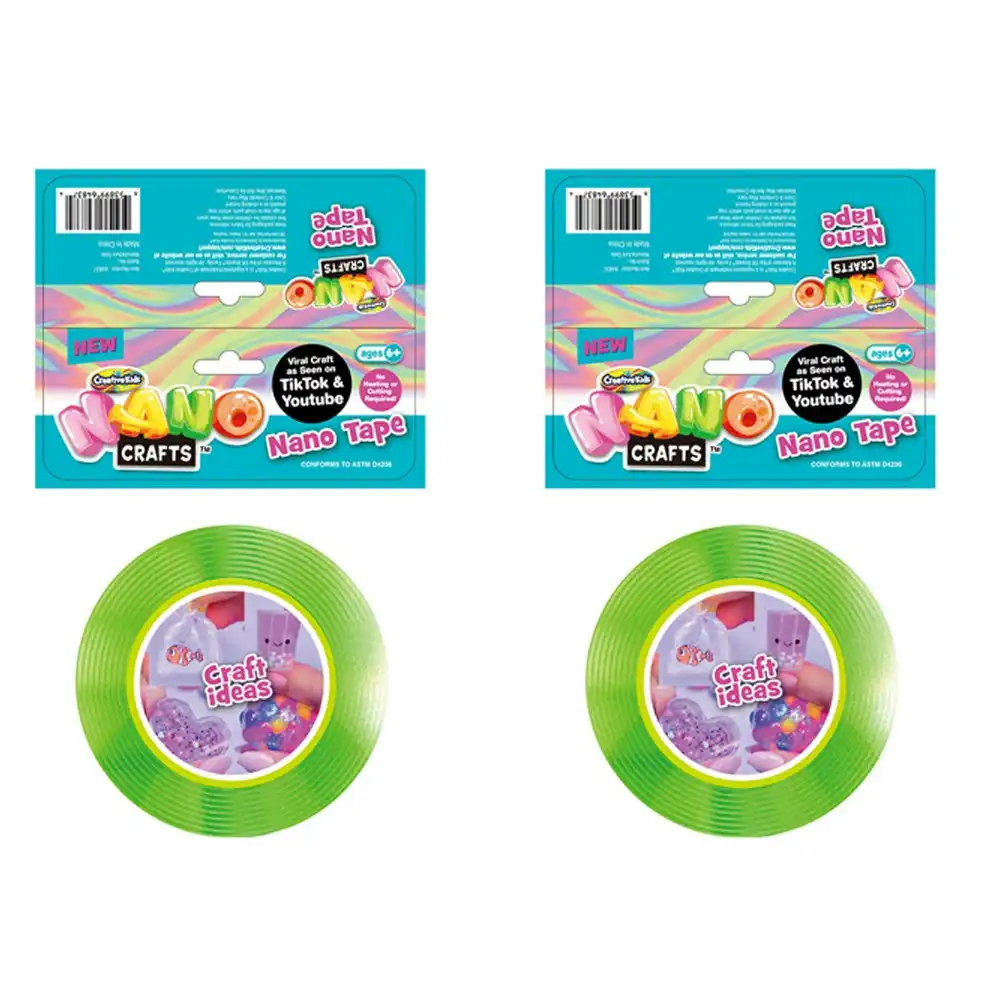 2x Nano Crafts Art Adhesive Tape Kids/Children Imaginative Fun Play Toy 5+ Green