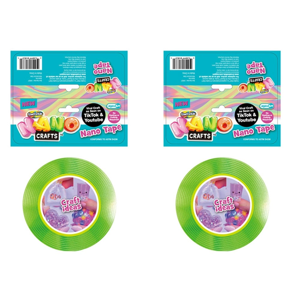 2x Nano Crafts Art Adhesive Tape Kids/Children Imaginative Fun Play Toy 5+ Green