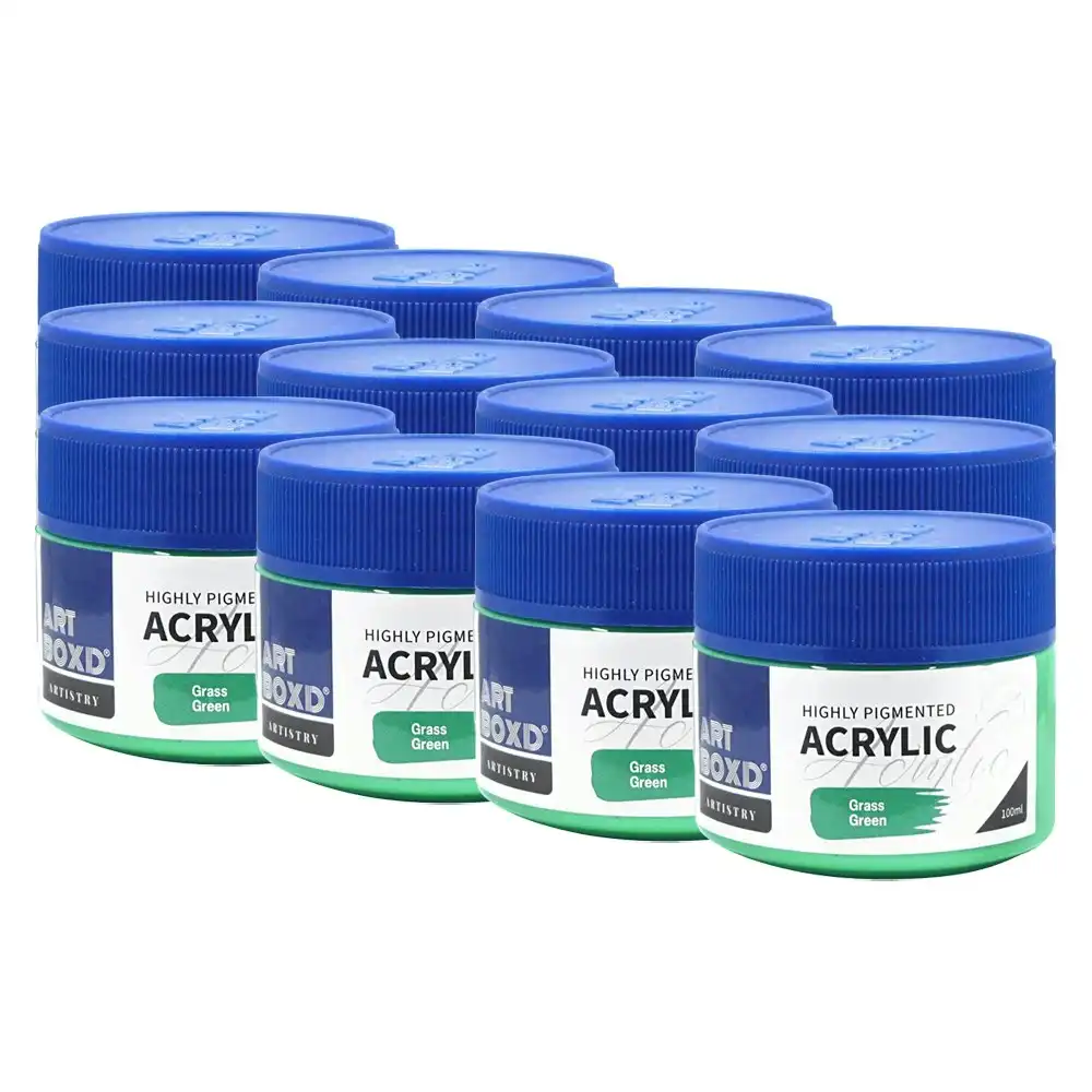 12x Art Boxd 100ml Premium Acrylic Artists Craft Paint High Pigmented Grass GRN