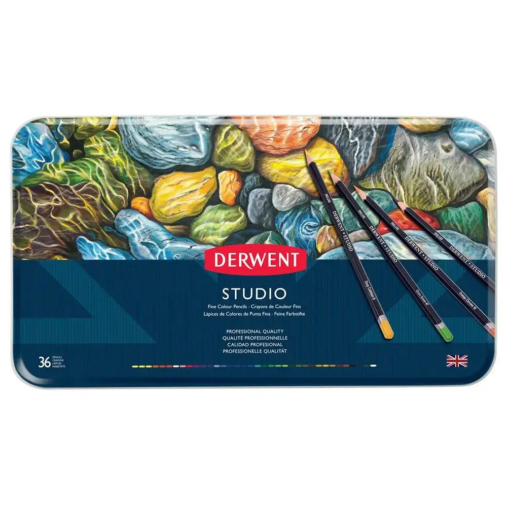 36PK Derwent Artists Studio Drawing/Colouring Fine Art Colour Pencil w/ Tin Case