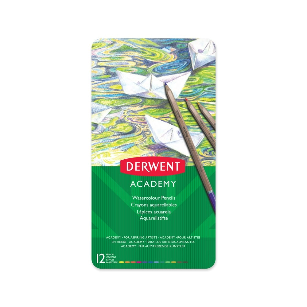 12pc Derwent Academy Art/Craft Hexagonal 3.3mm Core Watercolour Pencil Tin Set