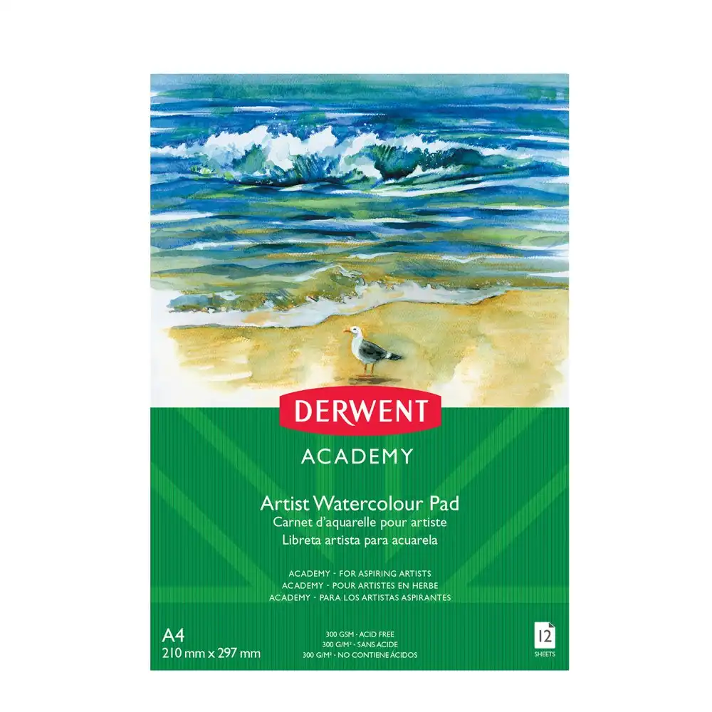 Derwent Academy Art/Craft Watercolour Paper Pad A4 Portrait 12 Sheet 300Gsm