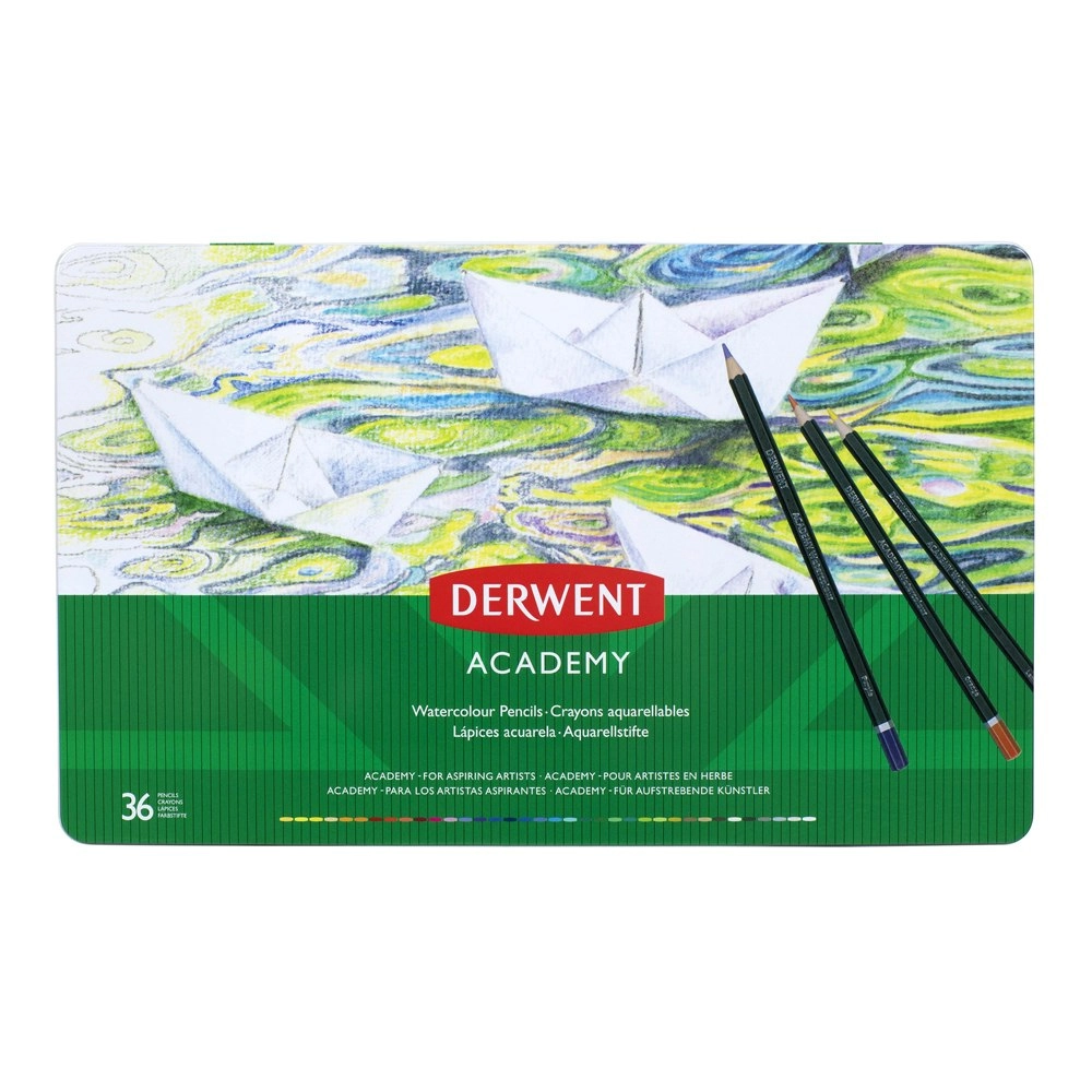 36pc Derwent Academy Range Art/Craft Hexagonal Watercolour Pencil Tin Set