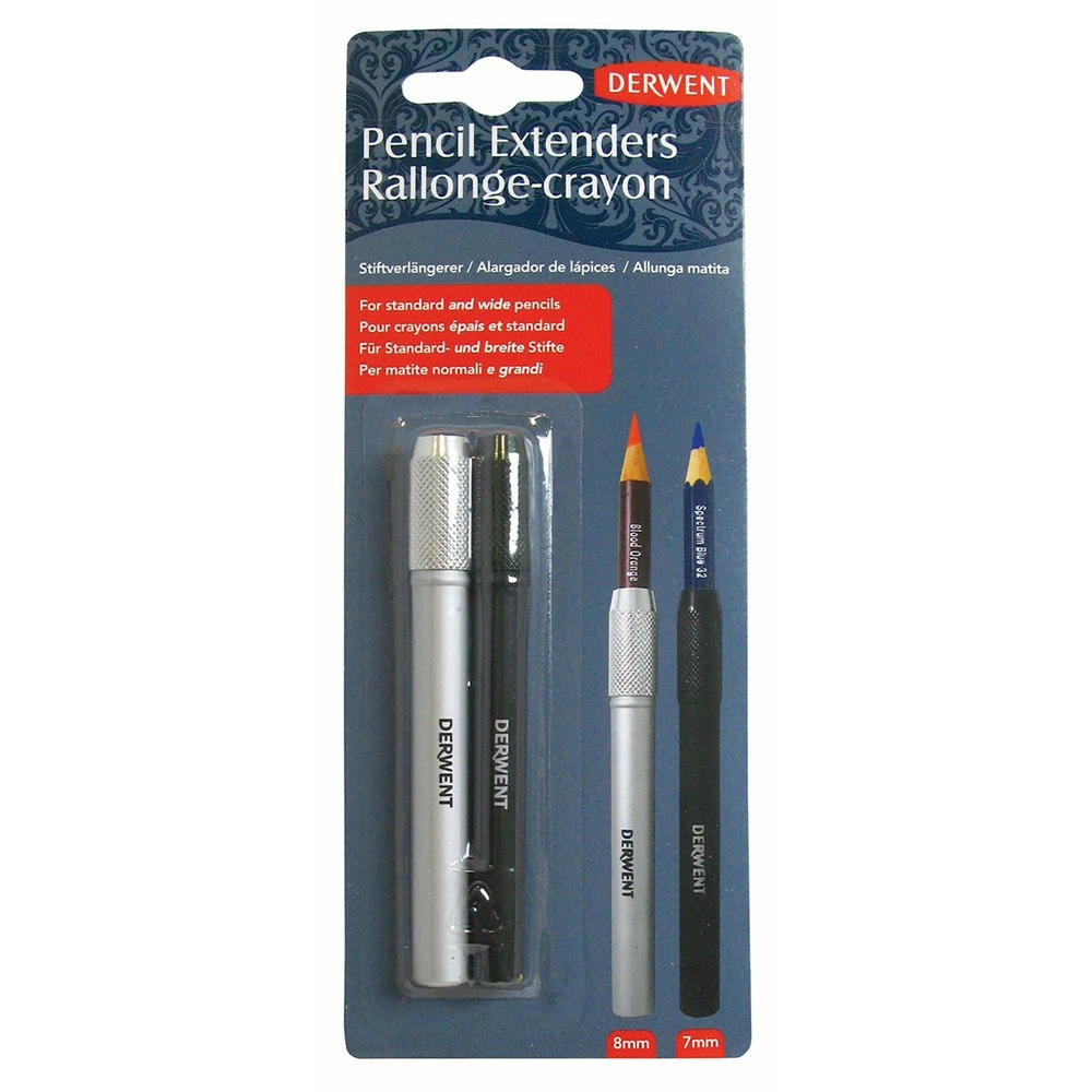 2pc Derwent Pencil Extender Attachment For Derwent 7mm/8mm Pencil Black/Silver