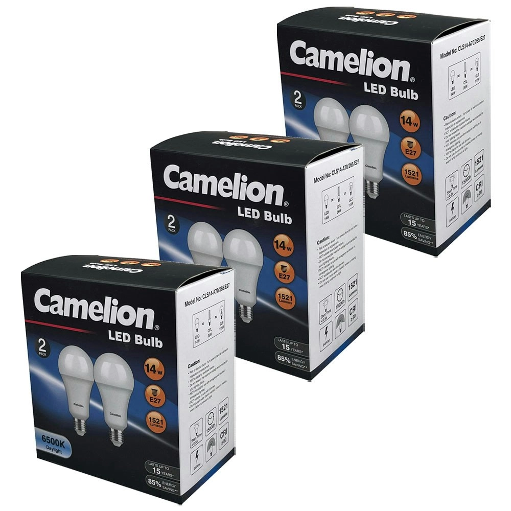 6pc Camelion LED Light Bulb E27 14W 240V Edison 6500K 1521 Lumens Cool Daylight