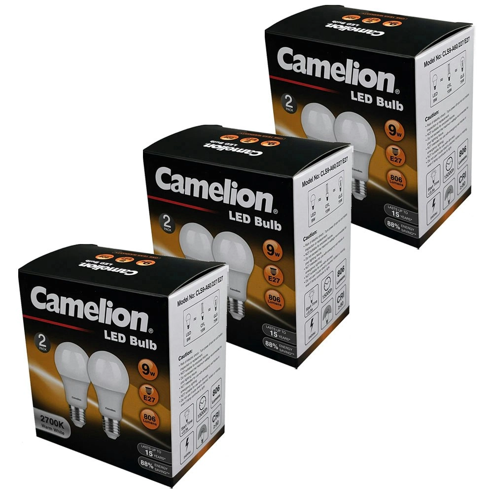 6pc Camelion LED Light Bulb E27 9W 240V 2700K Edison 806 Lumen Globe Warm White