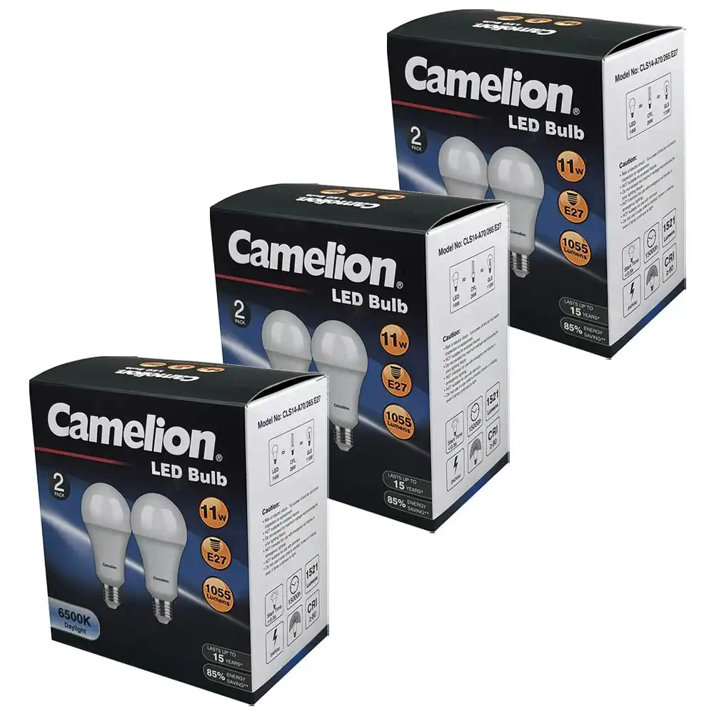6pc Camelion LED Light Bulb E27 11W 240V 6500K Edison 1055 Lumens Cool Daylight