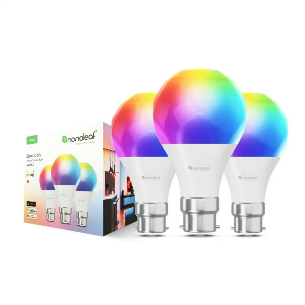 3PK Nanoleaf Essentials Matter Smart Bulb B22 Colour Changing LED Dimmable Light