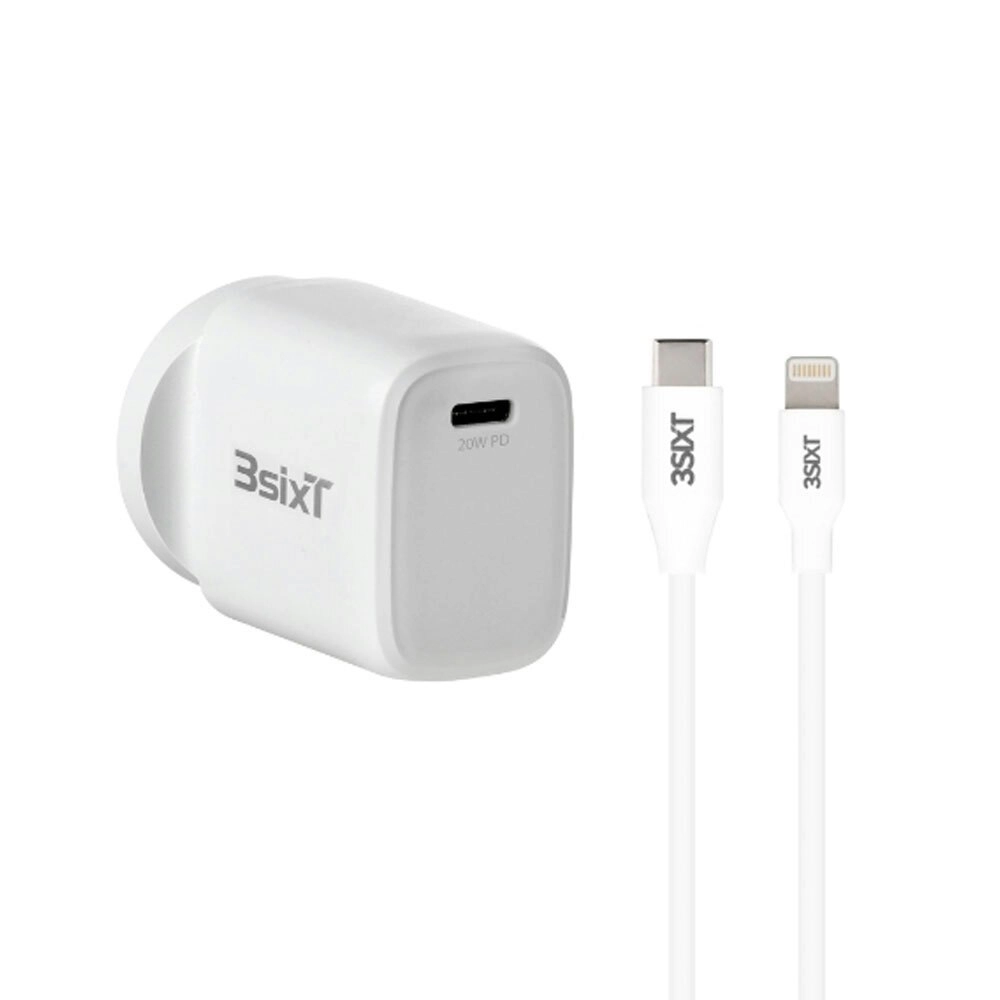 3sixT Wall Charger 20W USB-C Port Adapter/Charging Cable Compatible With iPhone