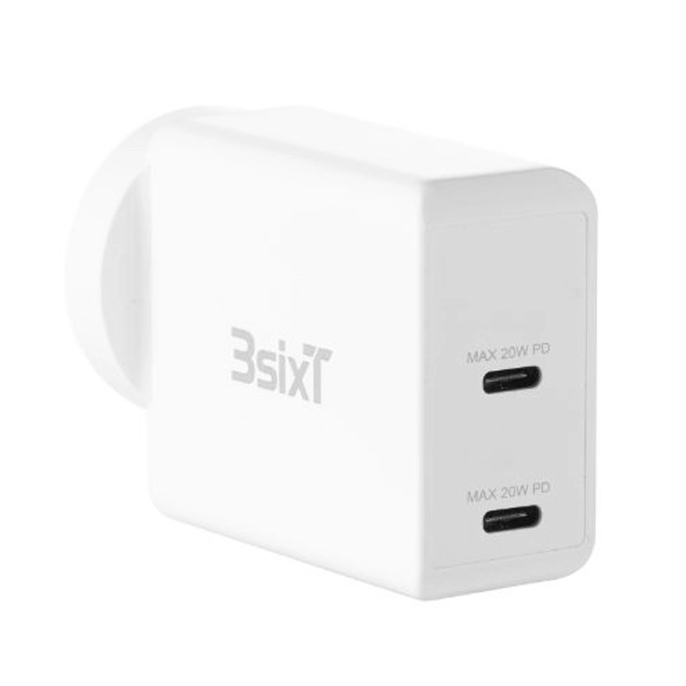 3sixT Dual Port 40W Phone Wall Charger/Charging Adapter Dual AU/NZ USB-C White