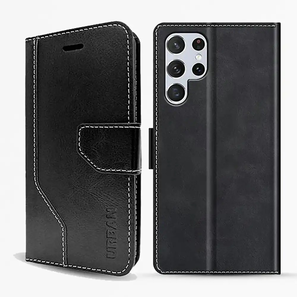 Urban Everyday Magnetic Wallet Folio Case Cover For Samsung Galaxy S23 Ultra BLK