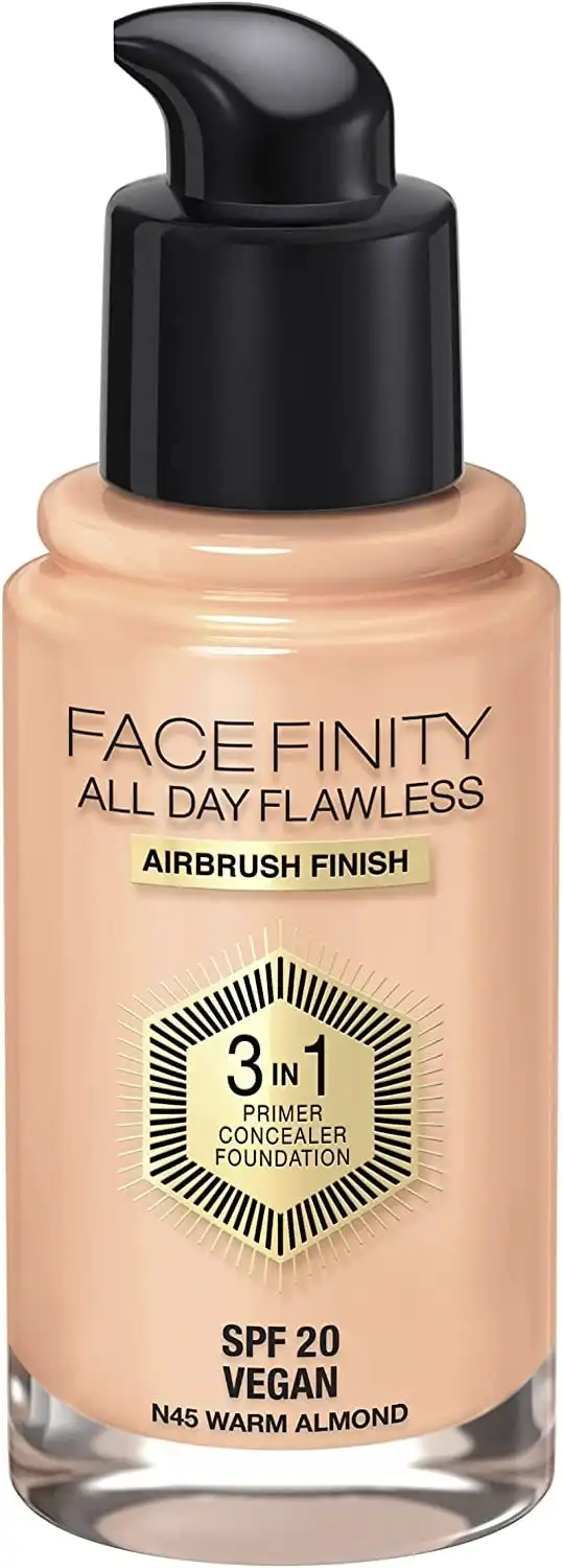 Max Factor Facefinity All Day Flawless 3 In 1 Liquid Foundation, 45 Warm Almond, 30ml