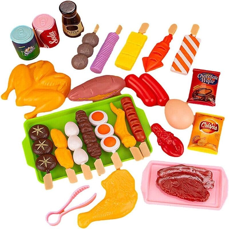 Set Kids BBQ Pretend Play Kitchen Food Toys Cooking Playset for Kids 28pcs