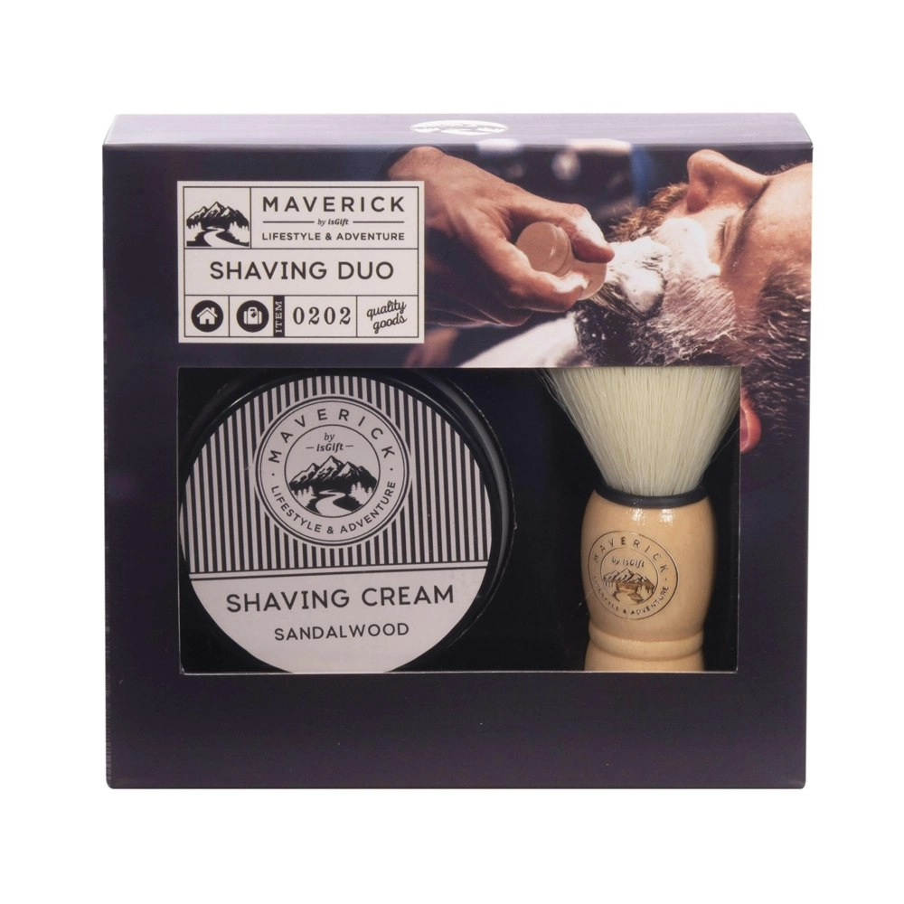 Maverick Men's 100ml Shaving/Grooming Cream & Wooden Brush Duo Set Sandalwood