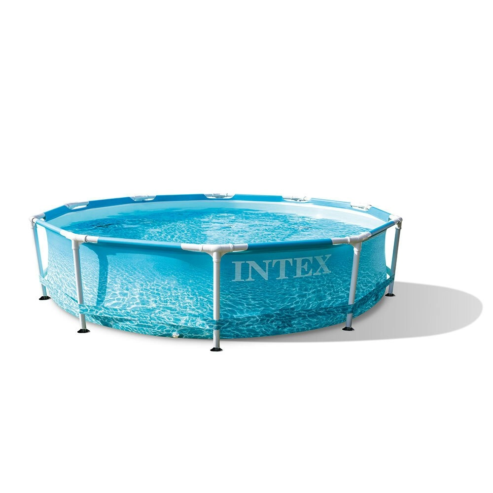 Intex 305x76cm Beachside Metal Frame Swimming Pool Set 1 Person Outdoor Blue