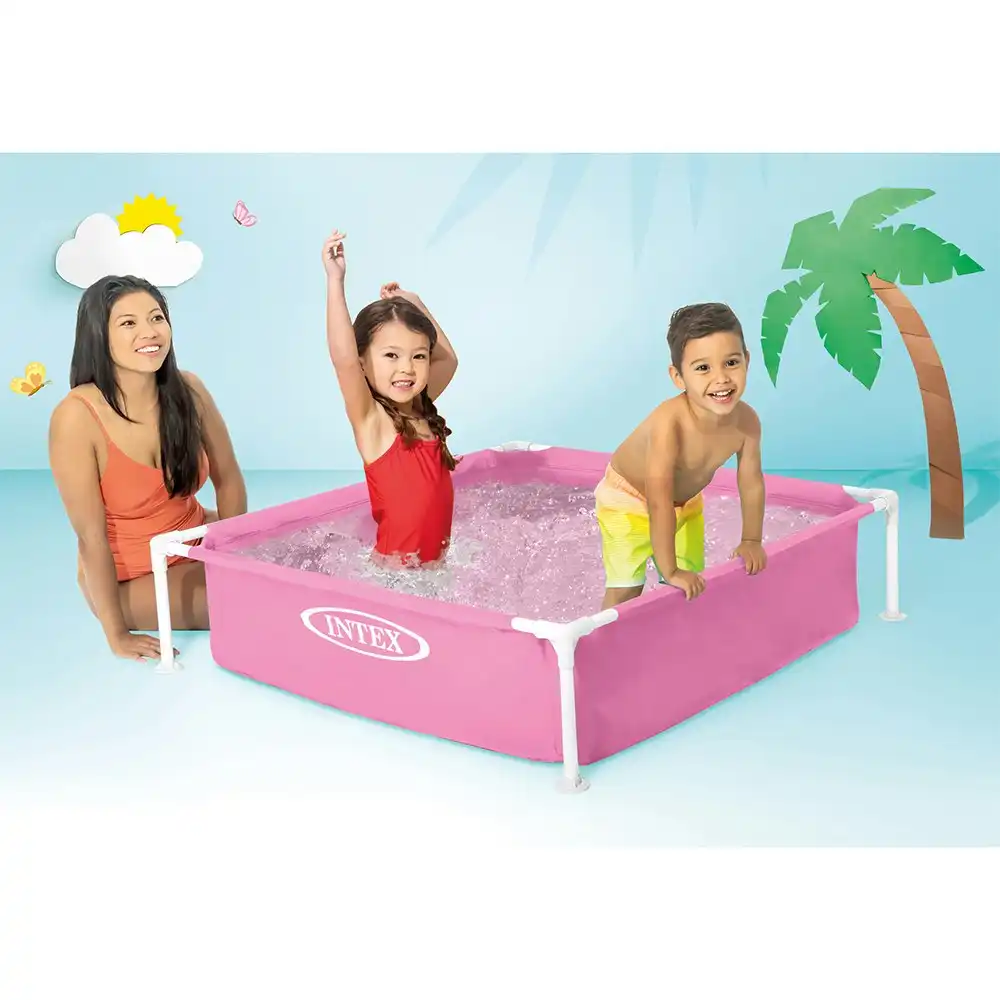 Intex 122cm Rectangle Mini Frame Outdoor Above Ground Swimming Pool Kids 2+ Pink