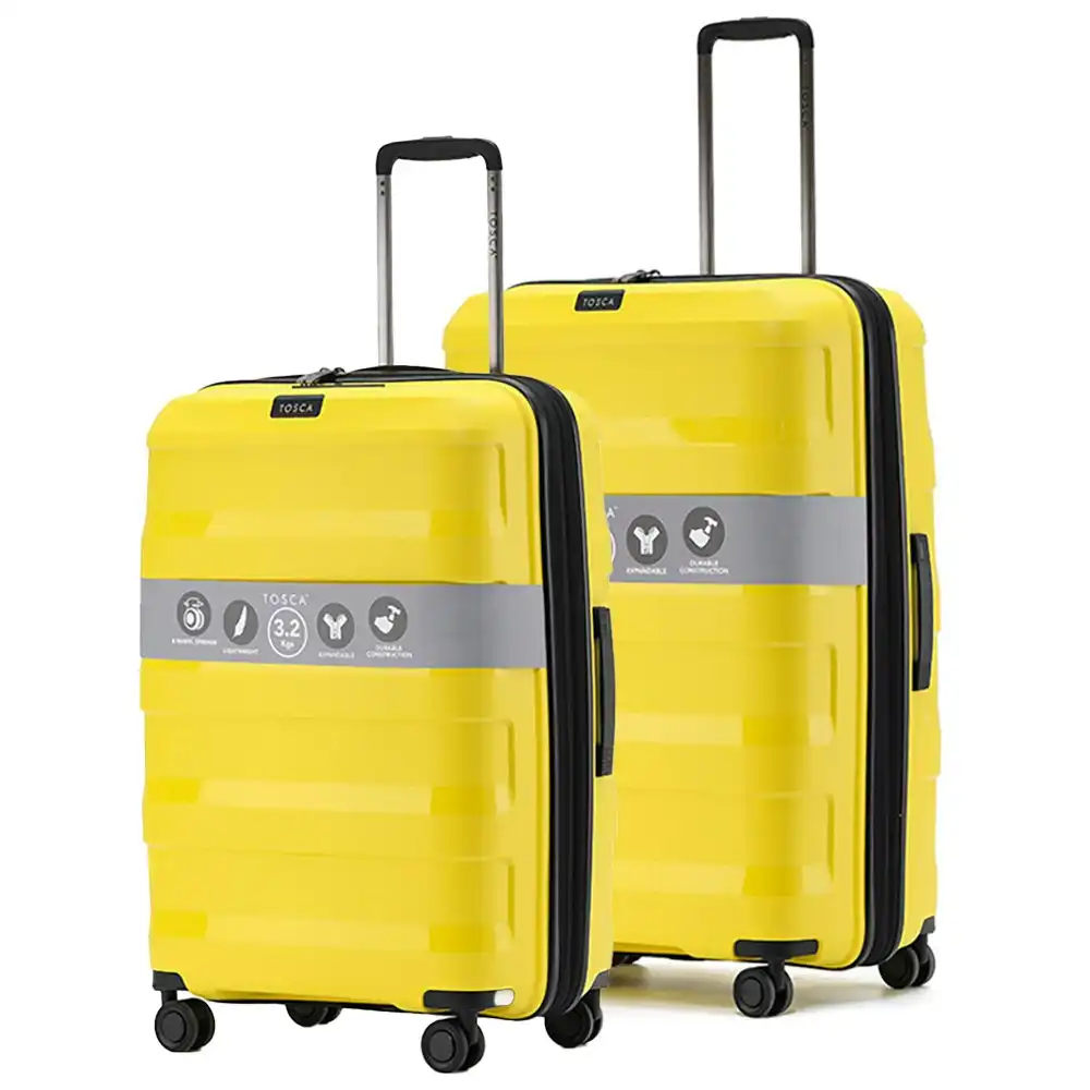 2pc Tosca Comet PP 25"/29" Checked Trolley Travel Suitcase Medium/Large - Yellow