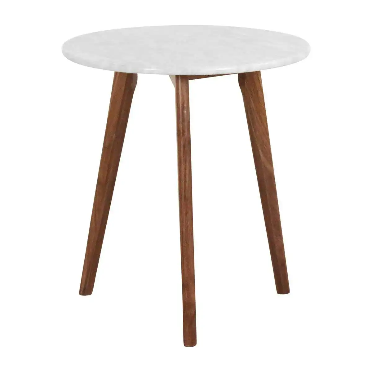 Oia White Marble Side Table (Walnut)