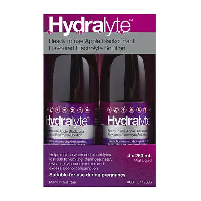 Hydralyte Ready to use Electrolyte Solution Apple Blackcurrant Flavoured 4 x 250mL