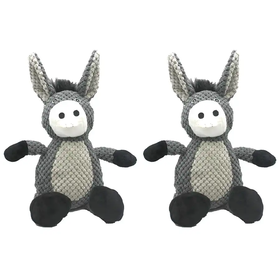 2x Paw Play Interactive Squeaking Soft Donkey Plush Puppy/Dog/Pet/Cat Toy 37cm