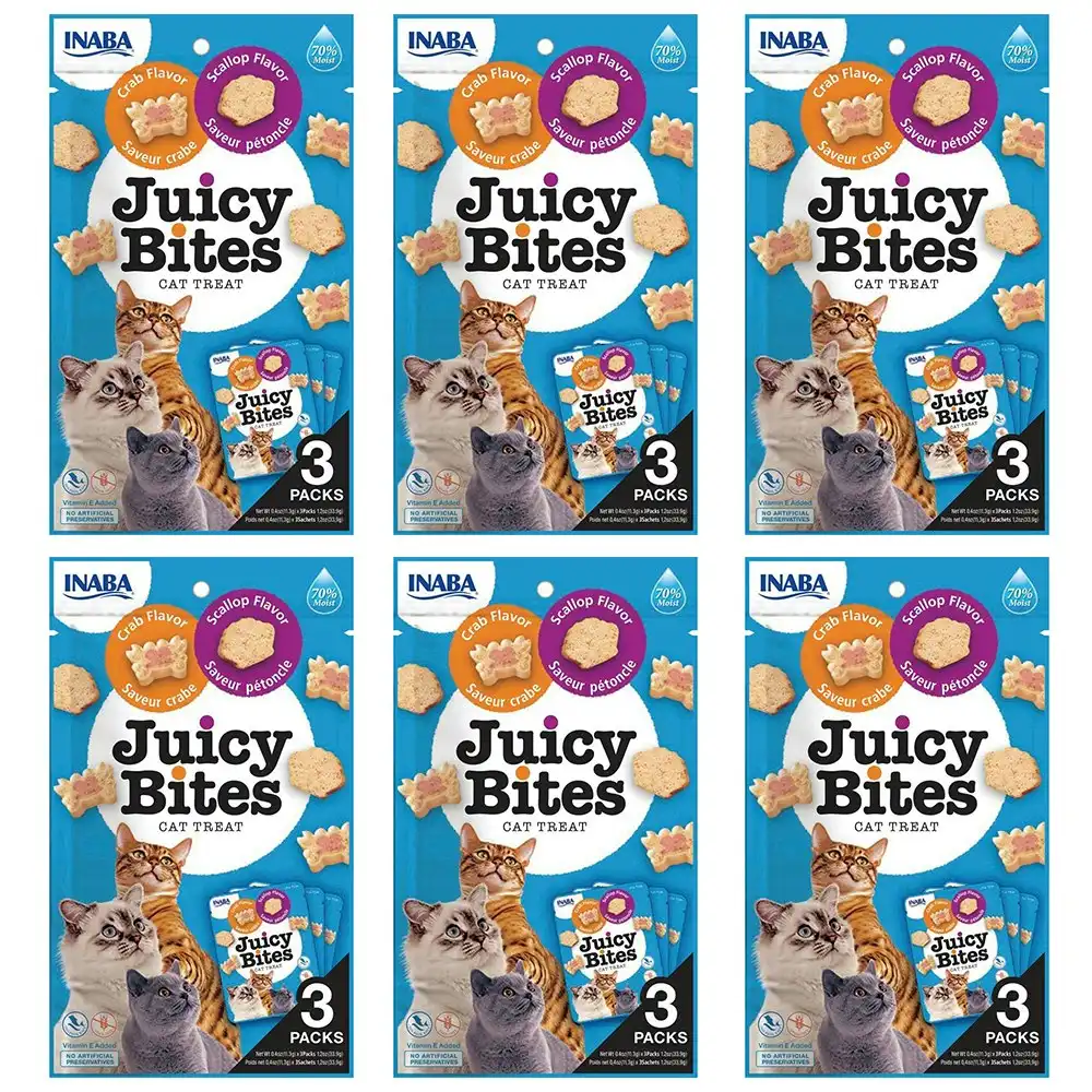 6PK INABA 33g Juicy Bites Scallop & Crab Flavour Cat/Kitten Pet Food/Treat Pack