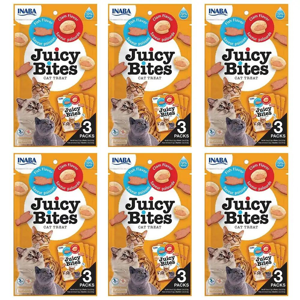 6PK INABA 33g Juicy Bites Fish & Clam Flavor Cat/Kitten Pet Food/Meal Treat Pack