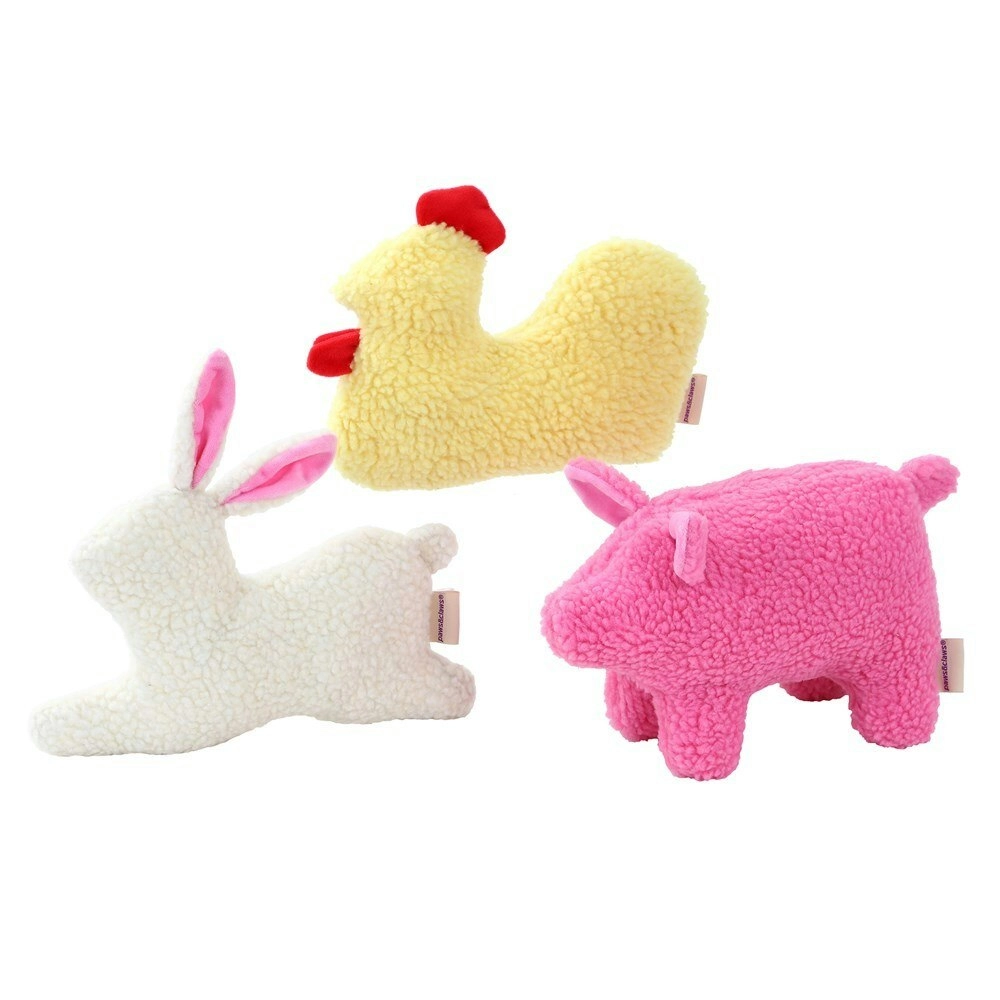 3x Paws & Claws Farmyard Colourful Animal Plush Dog/Pet Toy 25x15cm Assorted