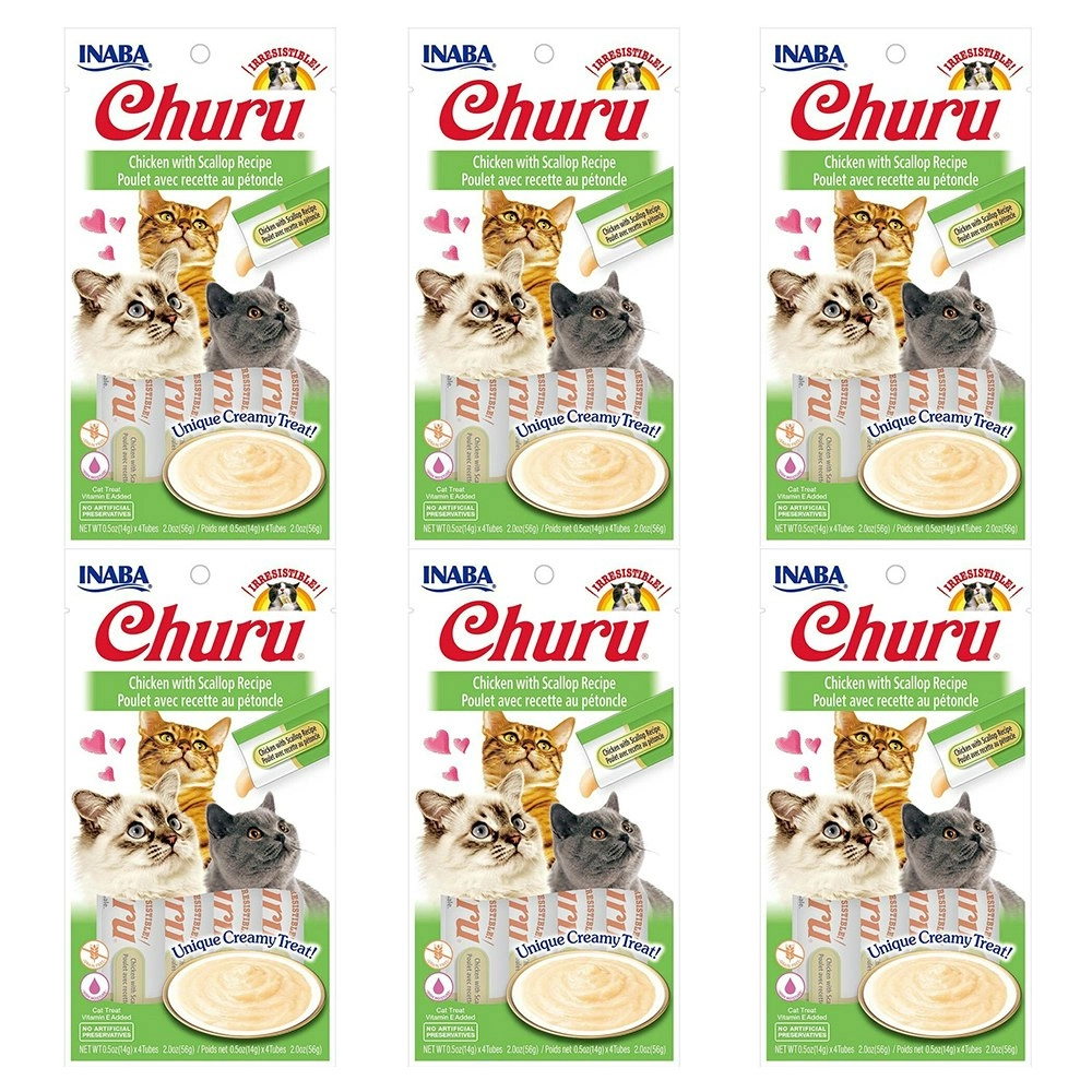 6PK INABA Churu Chicken w/ Scallop Flavour Recipe Cat/Kitten Pet Food/Meal Pack