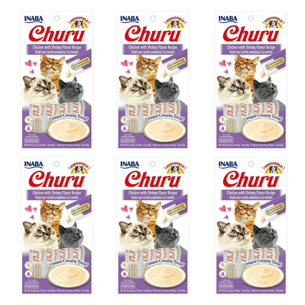 6PK INABA 56g Churu Chicken w/ Shrimp Flavour Recipe Cat Pet Food/Meal Pack