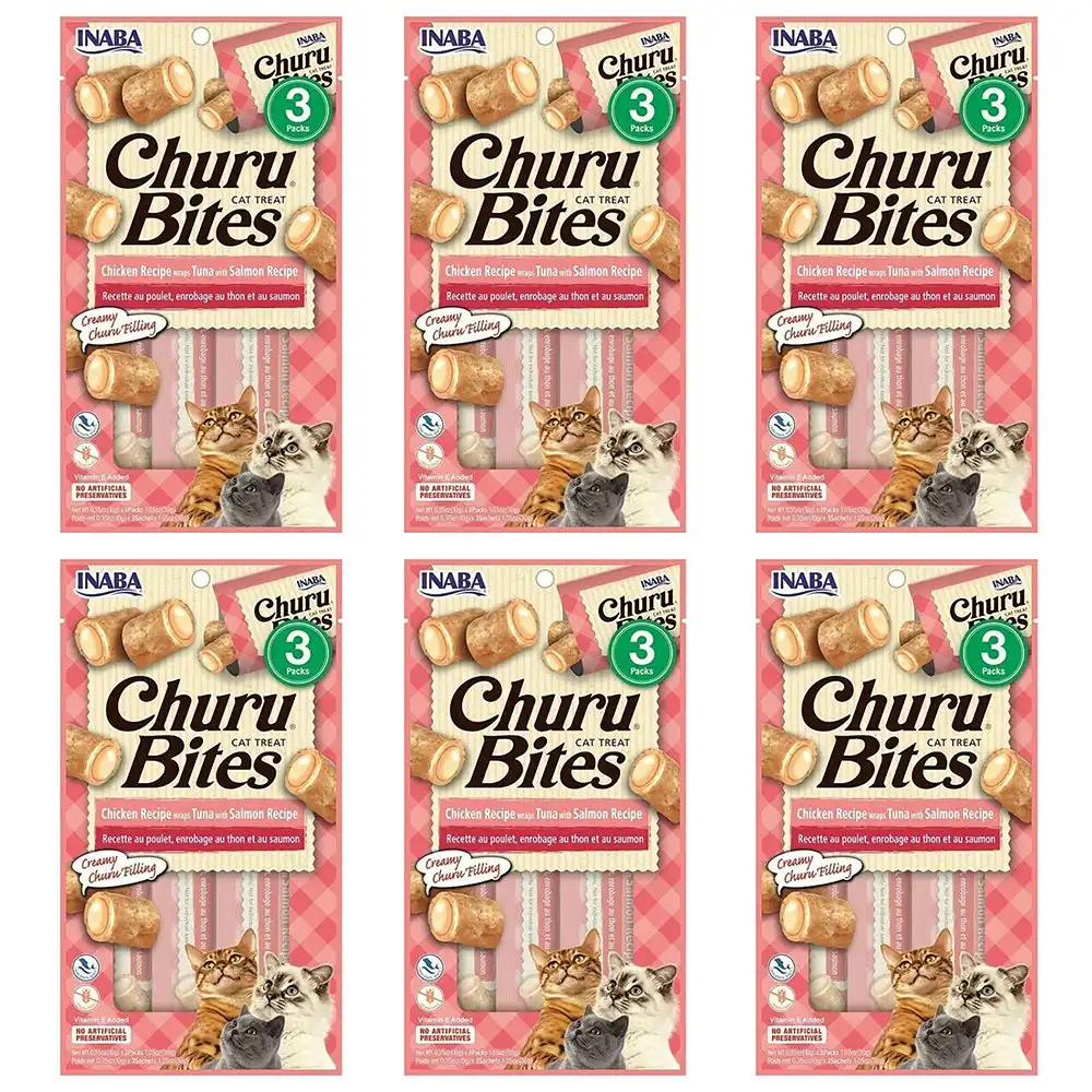 6PK INABA 30g Churu Bites Chicken Recipe Wrap Tuna w/ Salmon Recipe Cat Pet Food