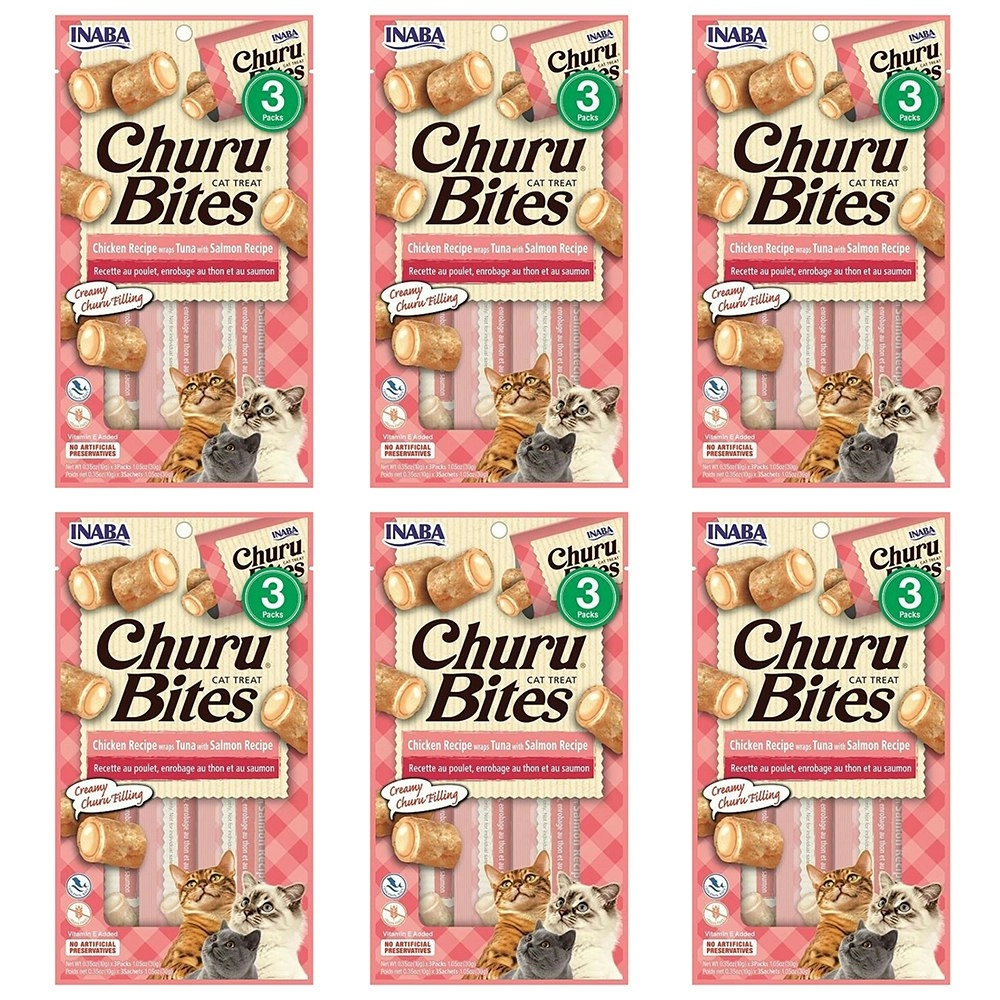 6PK INABA 30g Churu Bites Chicken Recipe Wrap Tuna w/ Salmon Recipe Cat Pet Food