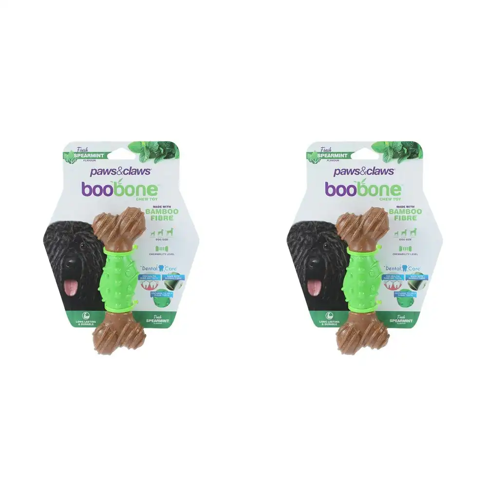 2x Paws & Claws BooBone 15cm Bamboo Fibre Dental  Dog Chew Treat/Toy Spearmint