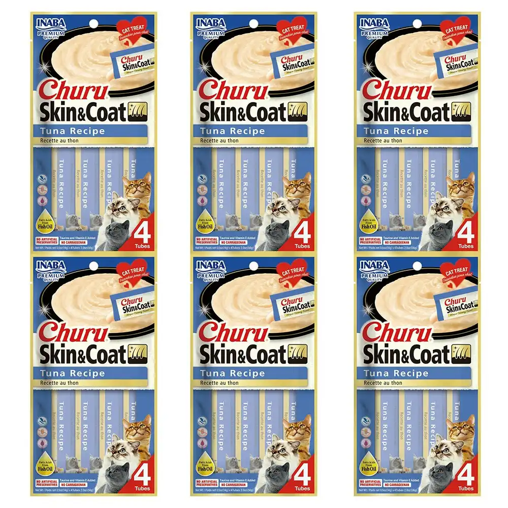 6PK INABA Churu Skin & Coat Tuna Flavour Recipe Cat/Kitten Pet Food/Treat Pack