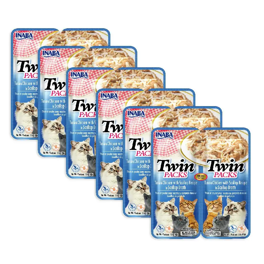 6PK INABA 40g Tuna with Chicken & Scallop Flavoured Broth Cat Pet Food Twin Pack