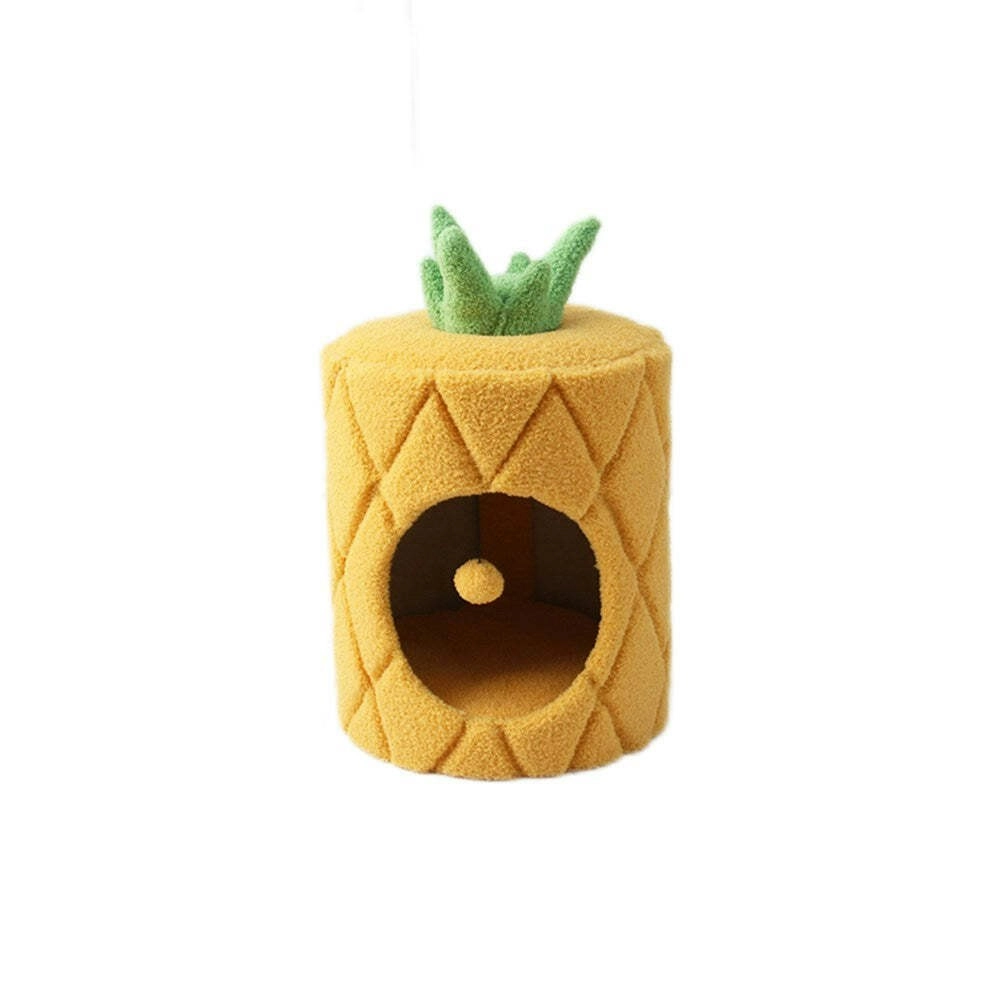 Catio Pineapple Pet/Cat House Cave Bed Sleeping Nest w/ Plush Play Ball Yellow