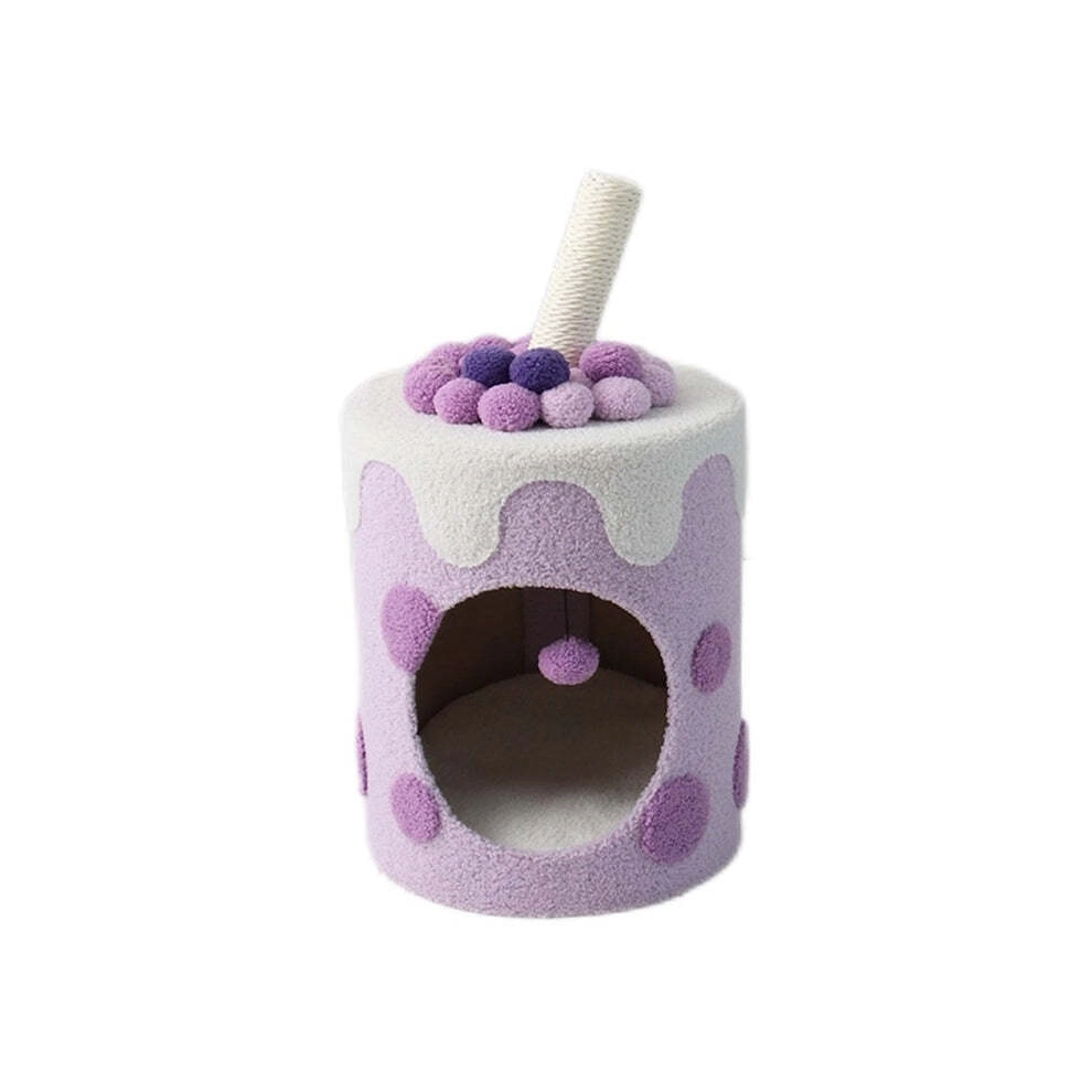 Catio Bubble Milktea Pet/Cat House Cave Bed Sleeping Nest w/ Plush Ball Purple