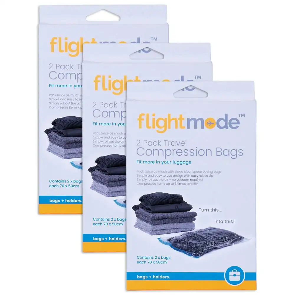 6x Flightmode PA+ PE 50x70cm Travel Storage Vacuum/Compression Bags Clear