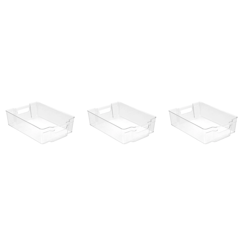 3x Boxsweden Crystal 37x10cm Stackable Basket Container Fridge/Pantry Organiser