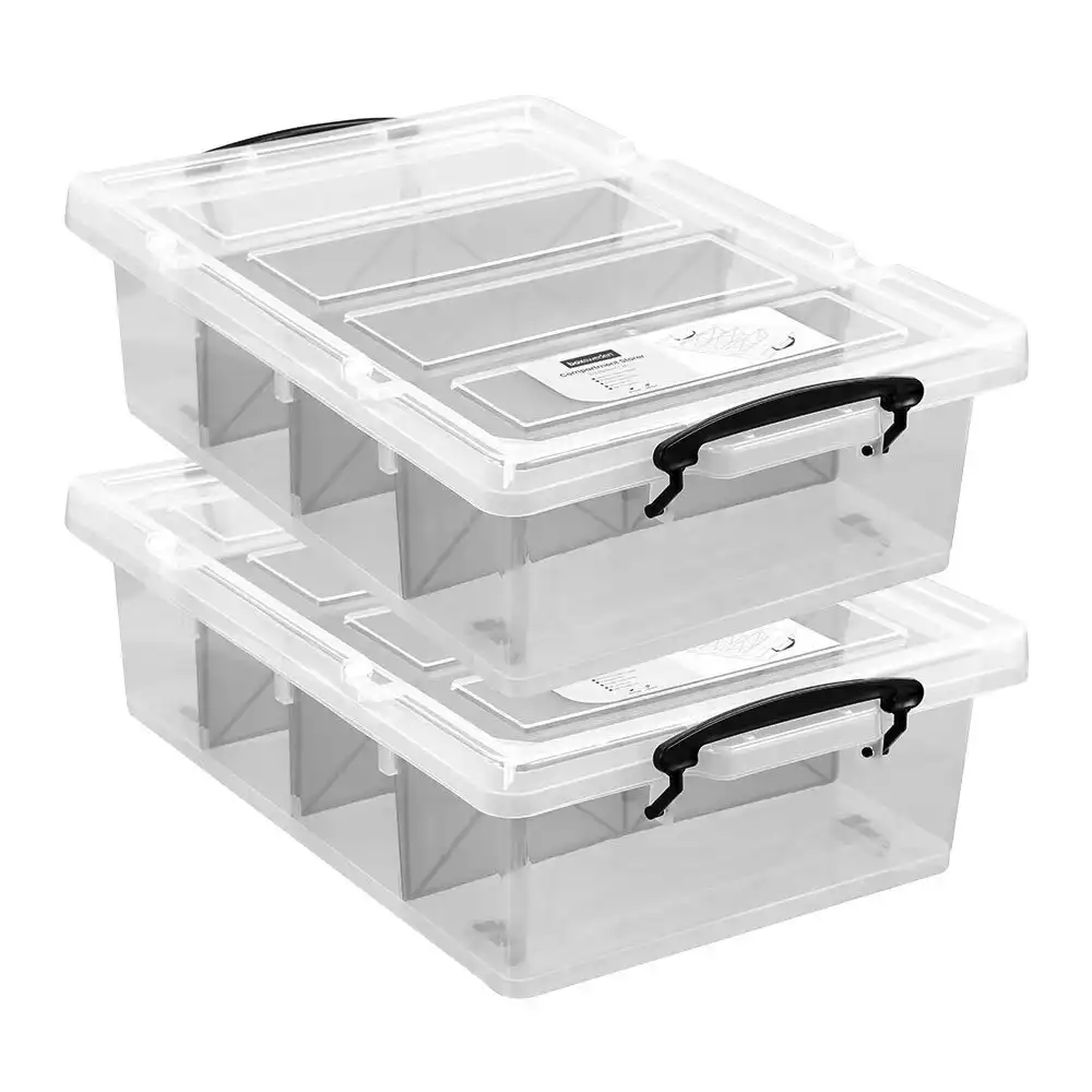 2x Boxsweden 57x38cm/25L 4 Section Compartment Storer Home/Office Tub Organiser