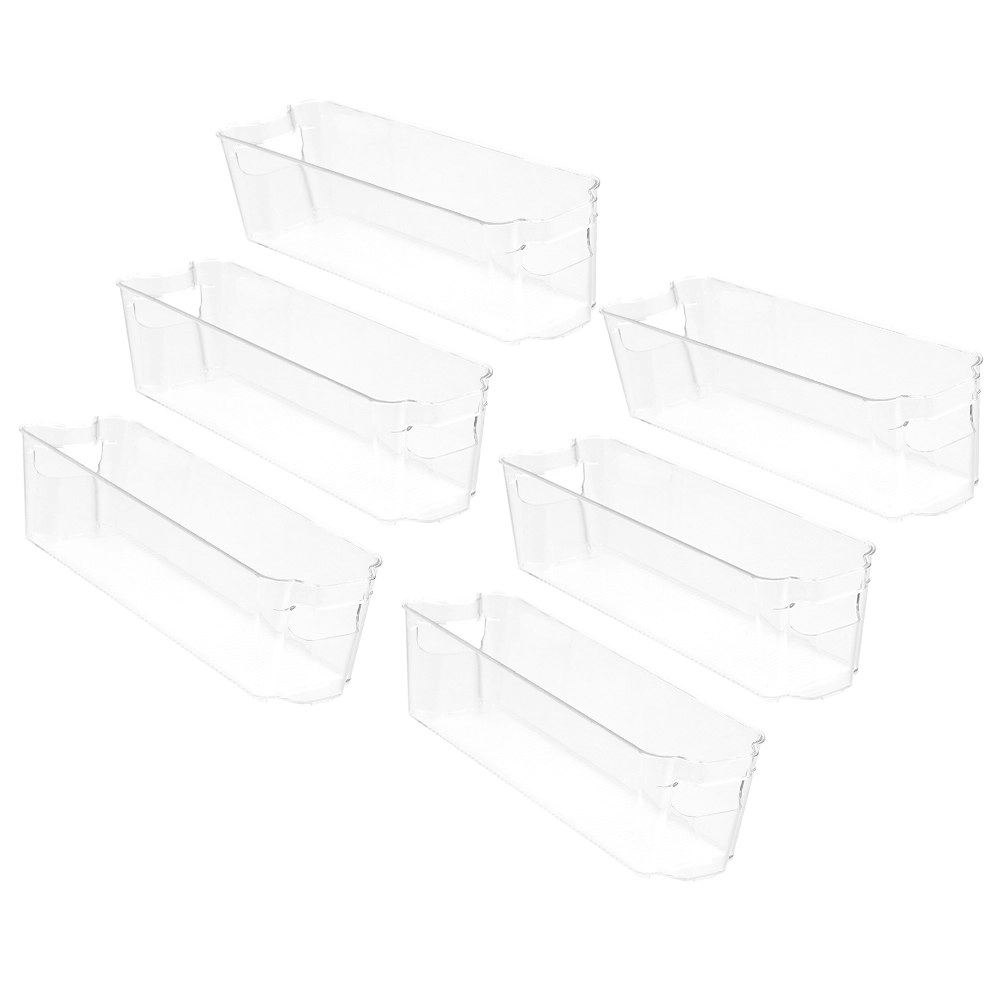 6x Boxsweden Crystal 37x11cm Stackable Basket Container Fridge/Pantry Organiser