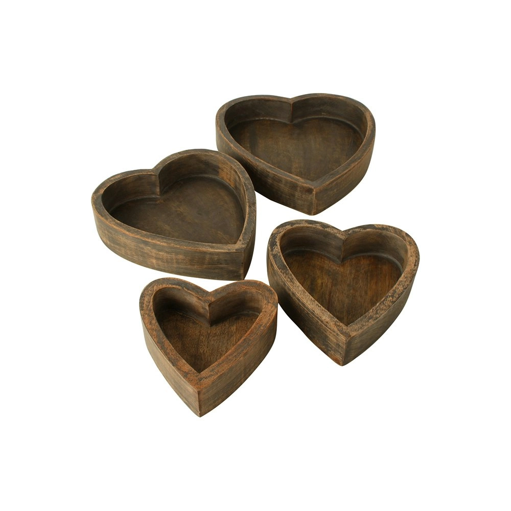 4pc Maine & Crawford 26cm Harmony Mango Wood Heart Box Storage Grey Natural