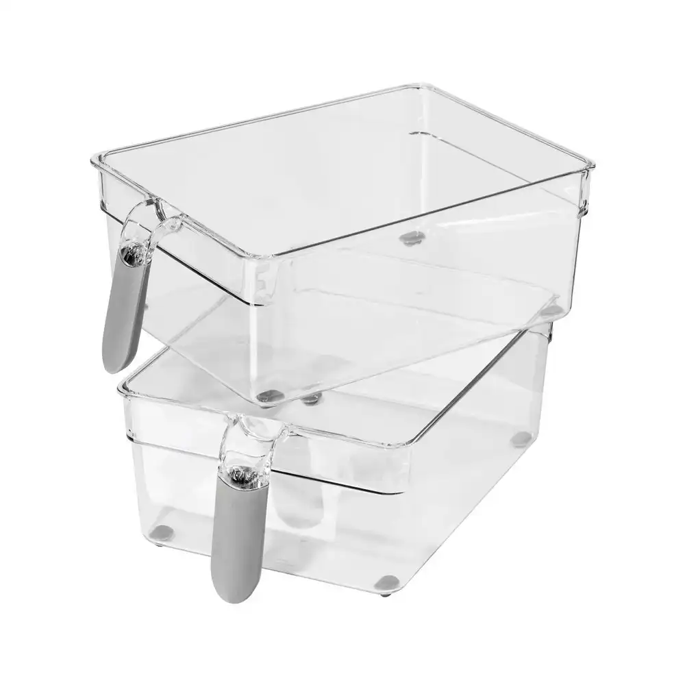 2pc Oggi Cabinet Storage Bins Food Container w/ Easy Grip Handles Large Clear