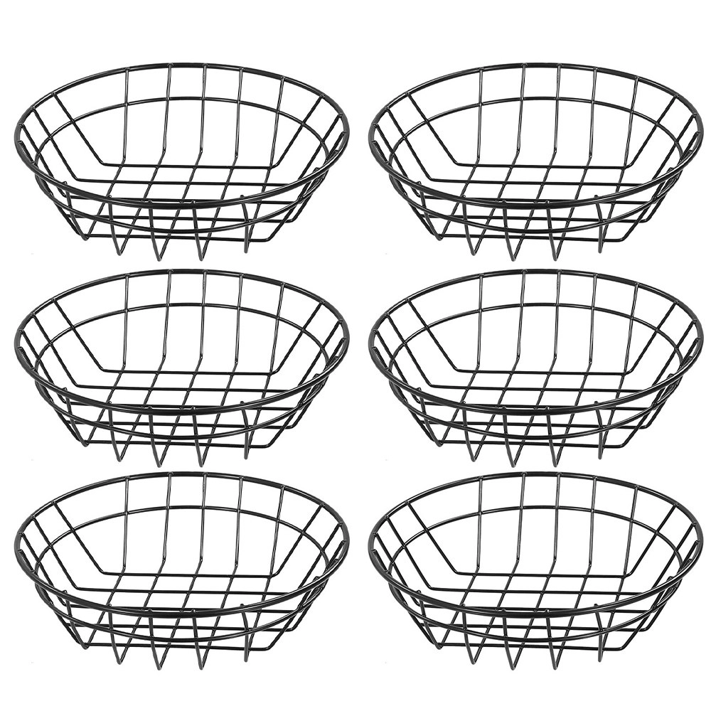 6x Boxsweden 20cm Wire Finger Food Serving Basket Hot Chips/Snack Holder Black