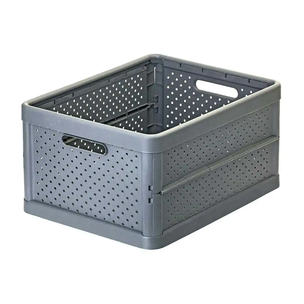 Vigar Compact 32L Plastic Foldable Crate Home Basket Storage Tray Charcoal Black