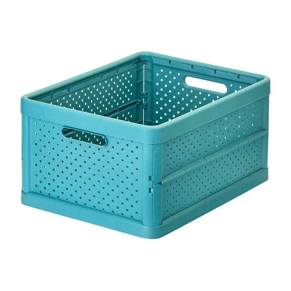 Vigar Compact 32L Plastic Foldable Crate Home Basket Storage Organiser Blue