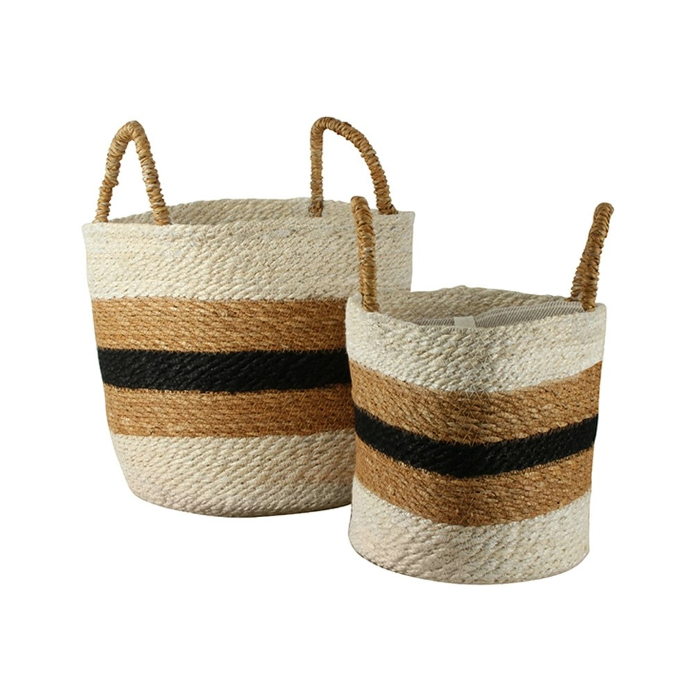 2pc Maine & Crawford Imen Stripe Jute 25/30cm Round Basket Storage Organiser